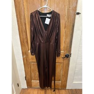 Adelyn Rae Metallic Brown Long Sleeve Jumpsuit